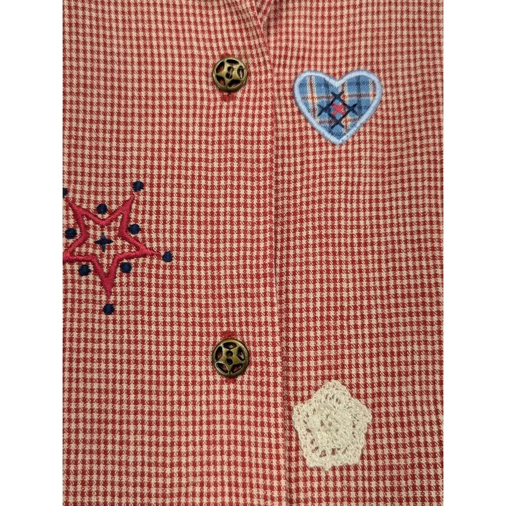 Koret City Blues Womens Medium Red Gingham Embroidered Heart Star Button Shirt - Picture 8 of 8